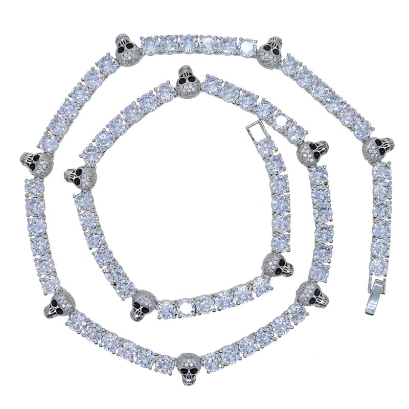 

Chokers 2022 Hip Hop Iced Out Bling Cubic Zirconia 5A Cz Paved 1 Row Skull Charm Choker Necklace For Men Boy Cool Tennis Chains Jewelry
