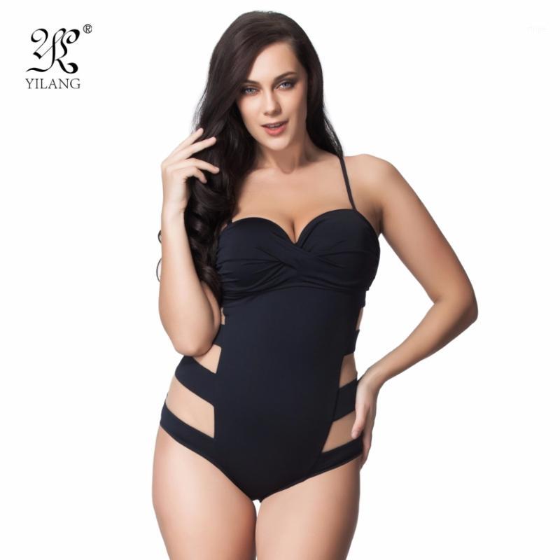 

Women's Swimwear Wholesale- Sexy Transparent Mesh Plus Size Women One Piece Bandeau Swimsuit Push Up Bathing Suit High Cut Backless Monokini, Black