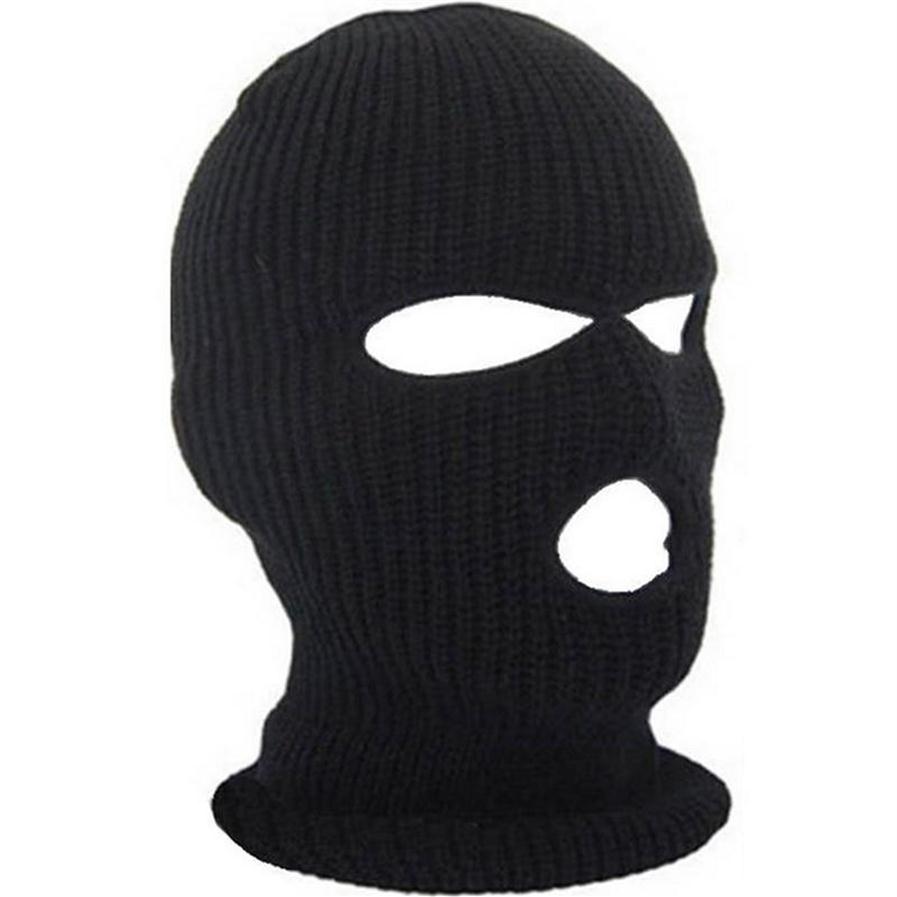 Full Face Cover Mask Three 3 Hole Balaclava Knit Hat Winter Stretch Snow Mask Beanie Hat Cap New Black Warm Face Masks2462