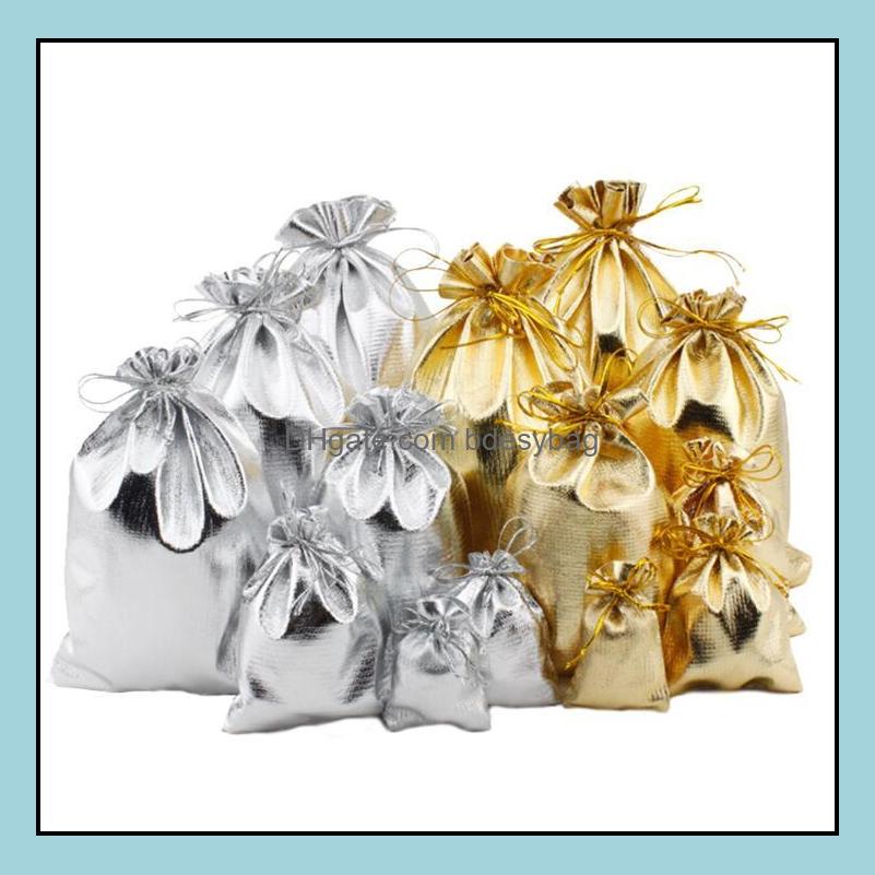 

Jewelry Pouches Bags Packaging Display 4 Sizes Gold Sier Plated Gauze Satin Christmas Candy Gift Packing Pouches Bag 5X7Cm 7X9Cm 9X12Cm 1