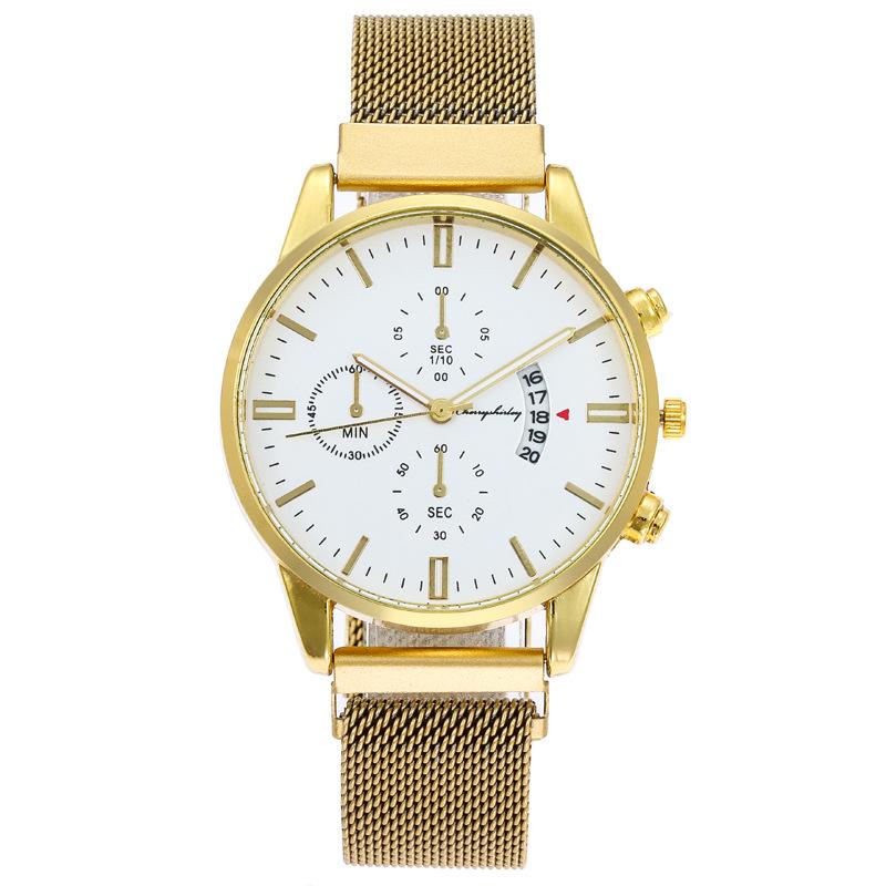 

Wristwatches Men Watches Gold Stainless Steel Mesh Calendar Watch Business Sports Quartz For Relogio Masculino
