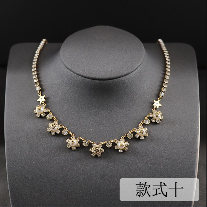 

New designed vintage alphabet pendants with diamonds pearl letters necklace chain fashion Celebrity female Designer Jewelry e0214A