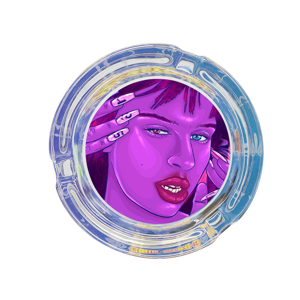 

Lady hornet glass ashtray 65mm diameter small round color printed ashtray