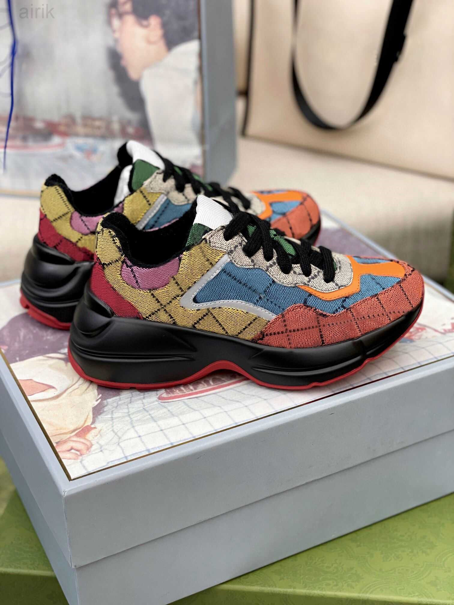 

Designer Rhyton Sneakers Casual Shoes Women Men Trainers Vintage Luxury Chaussures Ladies Shoe Fashion Causal Sneaker, Color 68