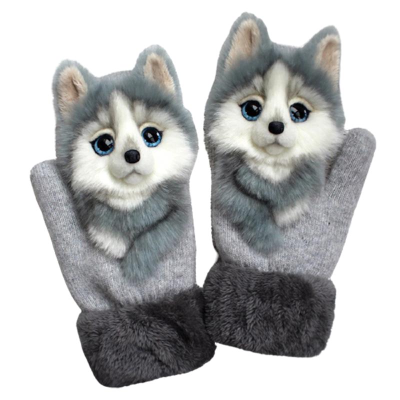 

Five Fingers Gloves 1pair Soft Warm Knitted Cycling Gifts Full Finger Fluffy Windproof Mittens Skiing Women Winter Cartoon Animal Decor