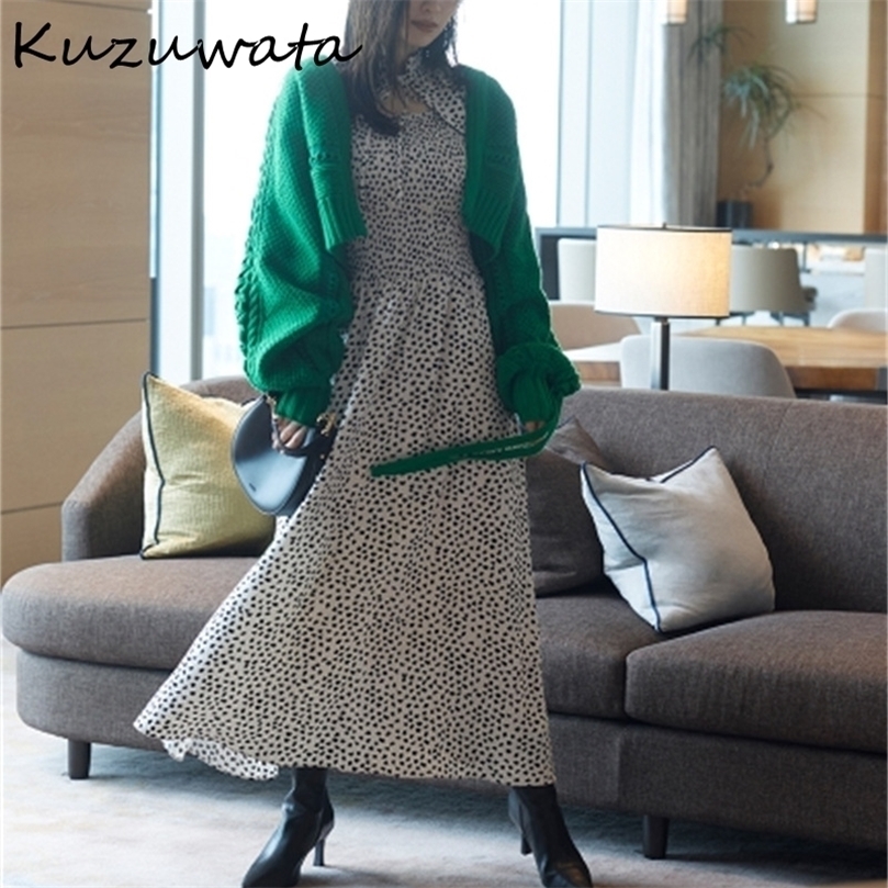 

Kuzuwata Autumn Winter Women Robes Japanese Temperament Sweet Vestidos Love Printed Drawstring Slim Waist Dresses 220402, White