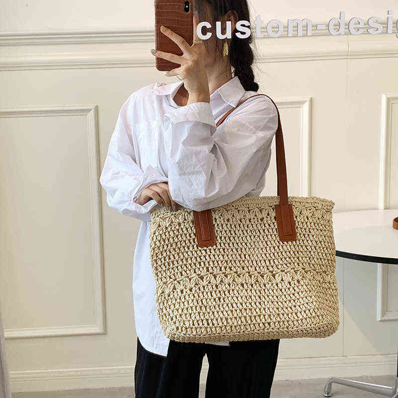 

Woven handBag Female Straw Woven Bag Temperament One Shoulder Portable Leisure Rattan Woven Bag Ins Holiday Beach Bag 220615, Creamy-white