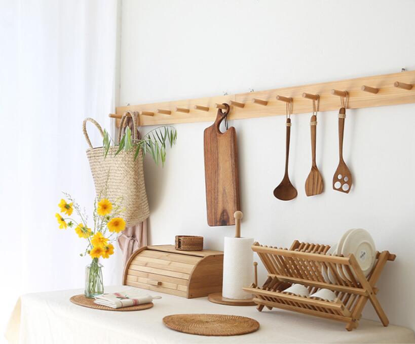 Solid wood hook wall hanging Bedroom Furniture clothes rack multi-functional household living room storage shelf entrance porch hanging cloth rac-image-772787736