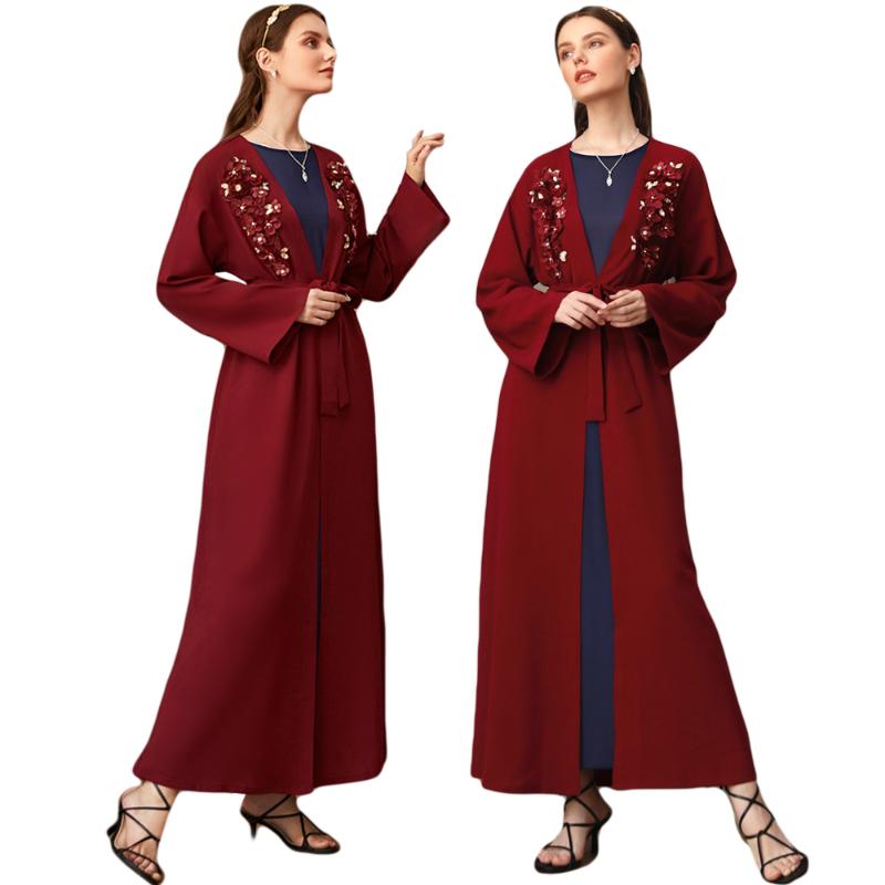 

Ethnic Clothing Abaya Muslim Open Kimono Flower Appliques Cardigan Arab Dubai Luxury Elegant Party Ramadan Islamic Turkish Middle EastEthnic
