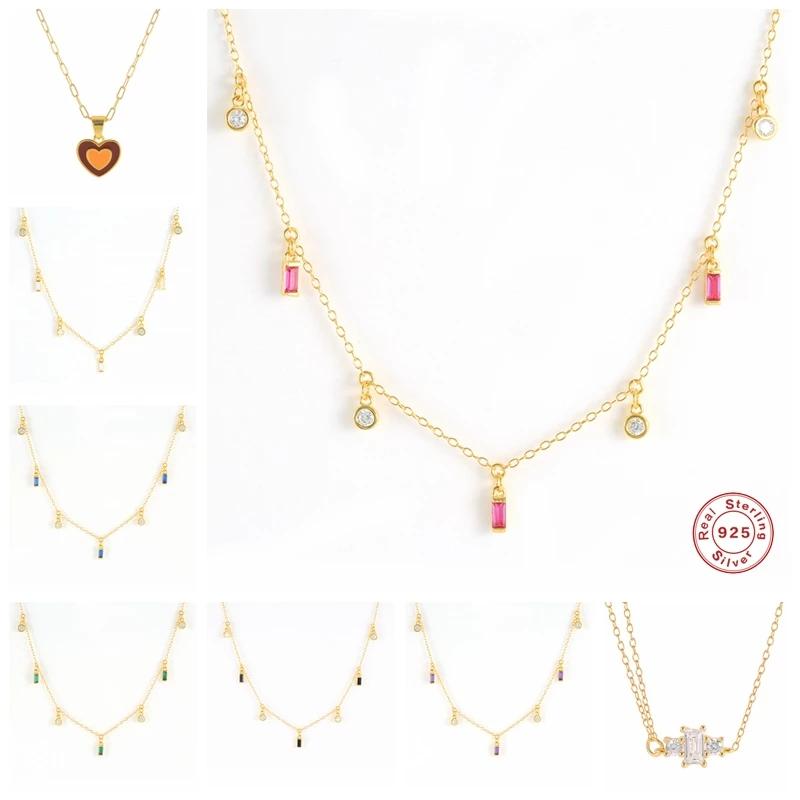 

Other Aide 925 Sterling Silver Colored Blue Pink Zircon Pendants Necklaces For Women Round Crystal Beads Heart Charm Necklace JewelryOther