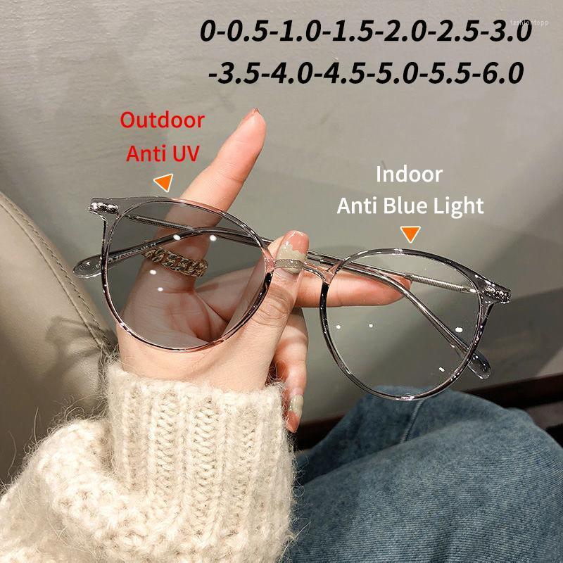 

Sunglasses Pochromic Myopia Glasses Women's Anti Blue Light Korean Style Frame Computer -1.0-1.5-2.0-2.5-3.0 To -6.0Sunglasses