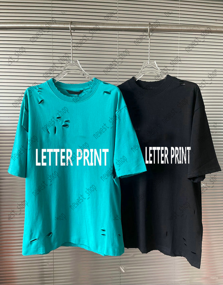 Summer Men Women Designers t shirts Paris DESTROYED tie dye print short sleeve t shirt Crew Neck oversize loose fit Streetwear tshirts black blue