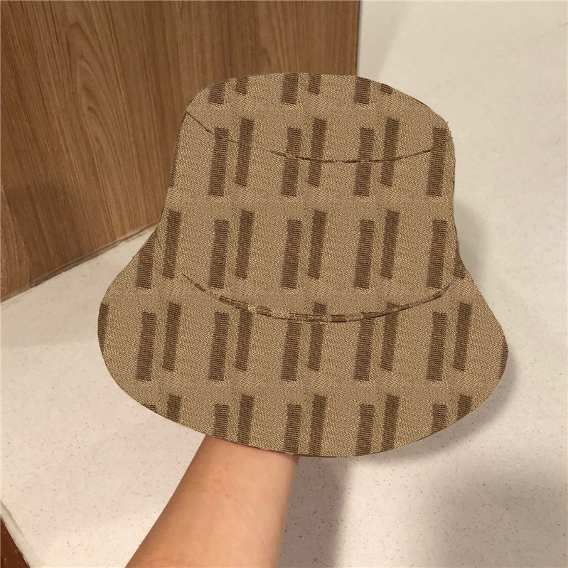 

Reversible Double Sides Wear Bucket Hats Letters Jacquard Fisherman Hat Couple Street Style Big Brim Caps, Beige