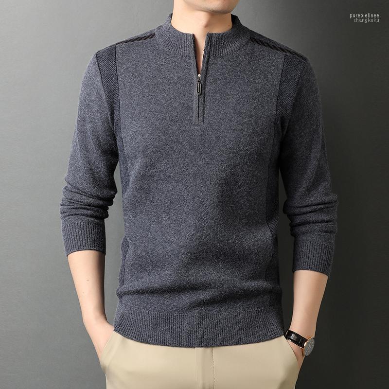 

Winter Knitted Men Sweater Man Semi High Zipper Collar Warm Pullovers Men's Sweaters, Khaki
