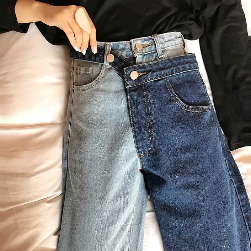 

Korean ulzzang jeans women spring straight pants loose high waist fashion chic nine Harajuku casual 210608, Navy blue
