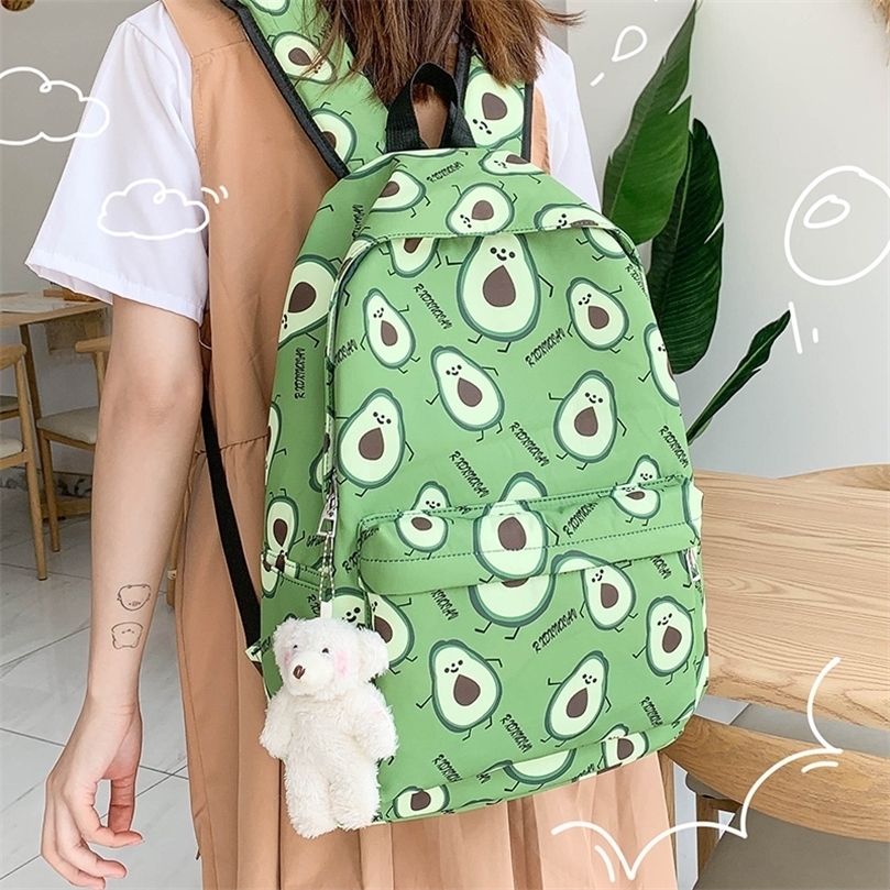 

Summer Avocado Backpack Fashionable Cute Little Fresh Women's Nylon Backpack College Style Teen Girl Student Schoolbag 220422, White