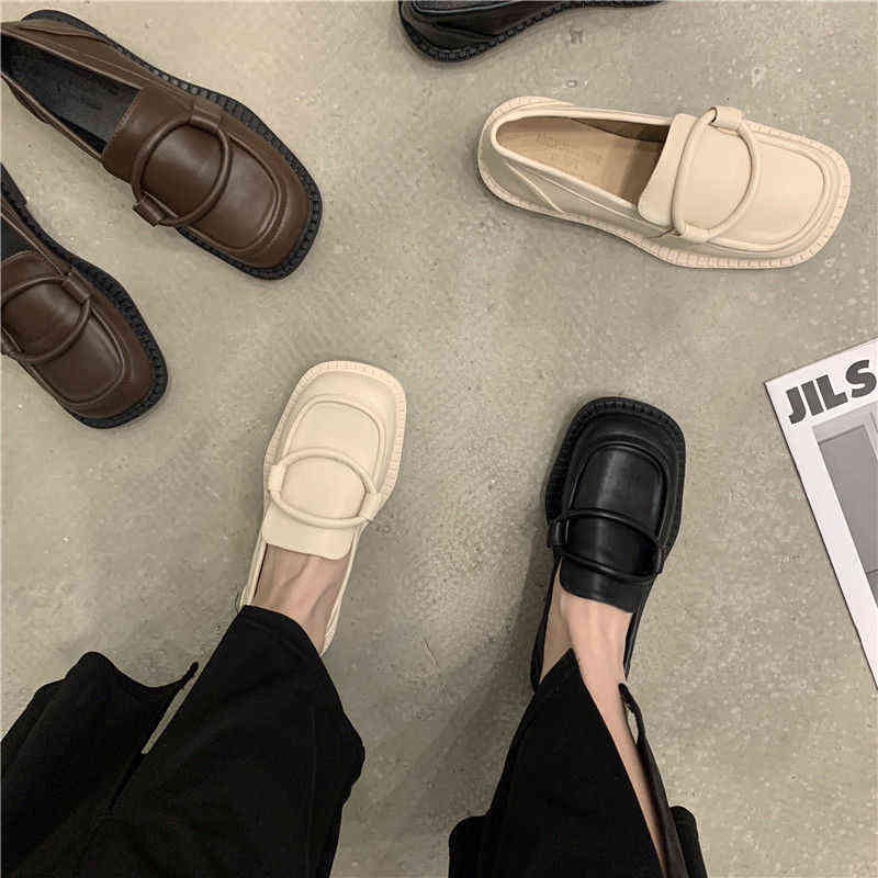 

Dress Shoes Designer Women Small Leather Shoes Simple Square Toe Solid Color Flat Loafers Summer Sandals 220322, Black standard code