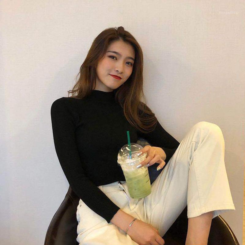 

Women's Sweaters Women Knitted Sweater Turtleneck Long Sleeve Solid Slim Autumn Winter Pullover Basic Knitwear Tops Thin For, Black