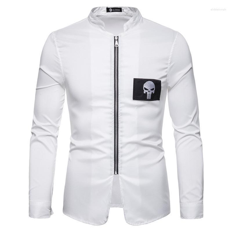 

Men' Casual Shirts Men' Shirt Long Sleeve Stand Collar Cardigan With Skull Embroidery Zipper Slim Type JacketMen' Eldd22, Black