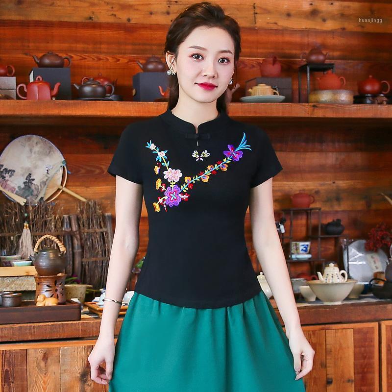 

Summer Clothes Folk-Custom Short Embroidery Print Blouse Shirt Women Vintage O-Neck Slim Blusa Feminina Plus Size 5XL Women's Blouses & Shir, 837black