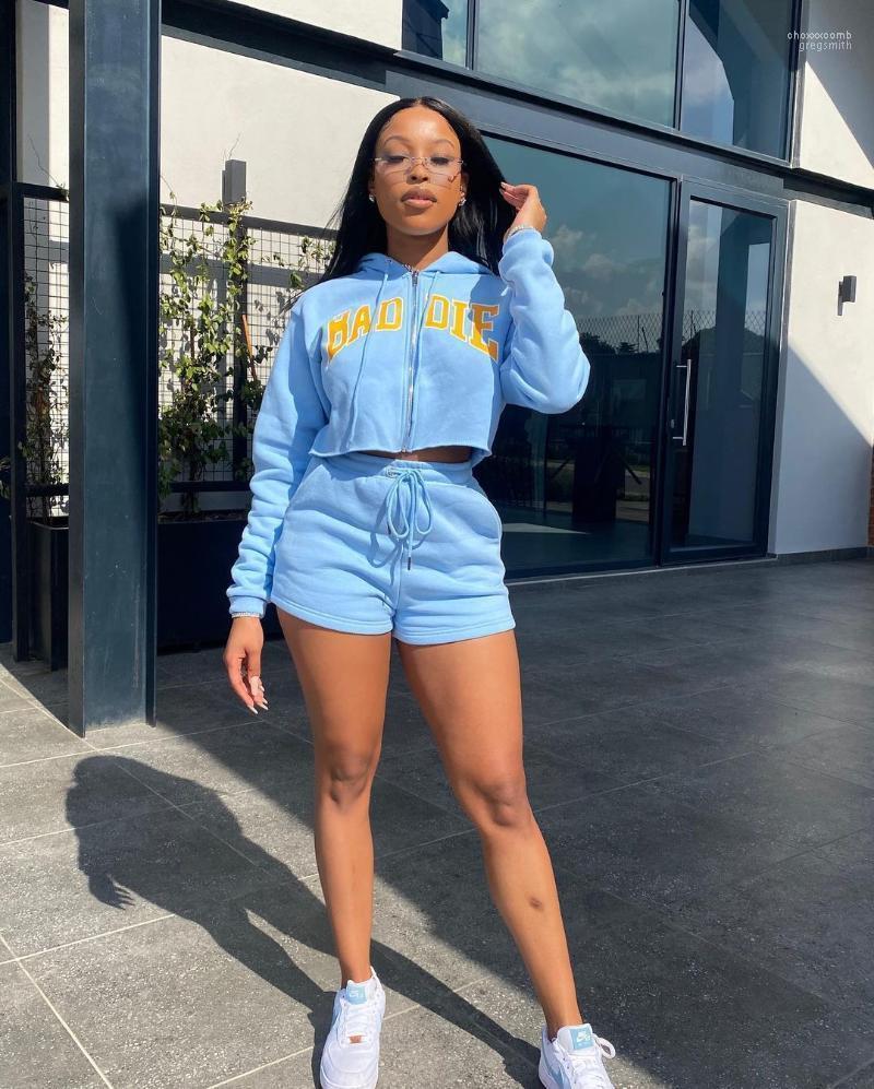 

Women' Tracksuits 2022 Quality Fashion Design 2pcs Women Set Spring Letter Hooded Shorts Long Sleeves Casual, Blue