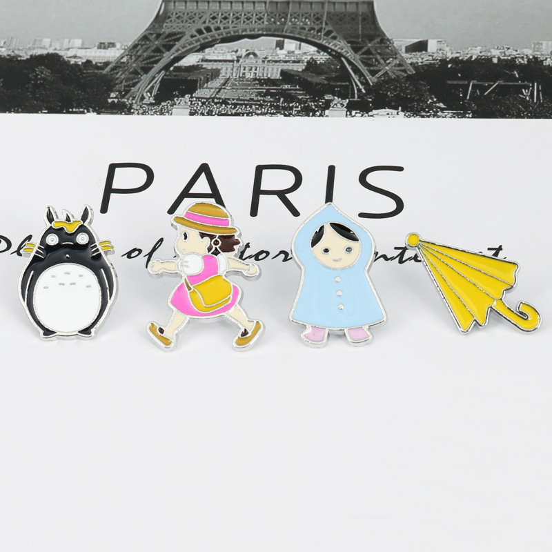 

Kids Enamel Pins Little Girl with Raincoat Umbrella Cartoon Brooches Badge Fashion Label Pines Anime Brooches accessory, Mixed colors