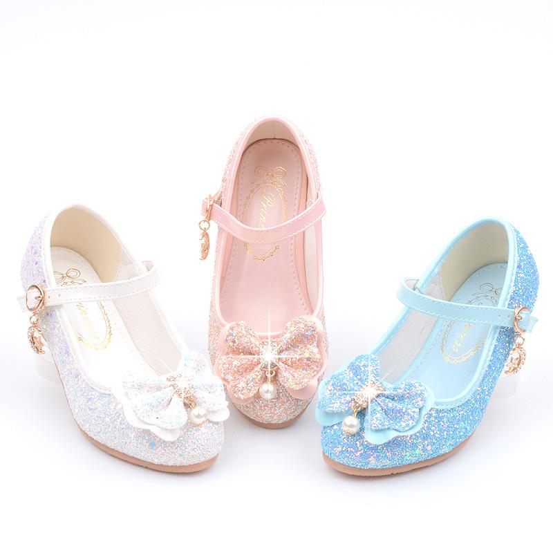 

Athletic & Outdoor Princess Kids Leather Shoes For Girls Flower Casual Glitter Children High Heel Girl Butterfly Knot Baby Rhinestone Sandal, White