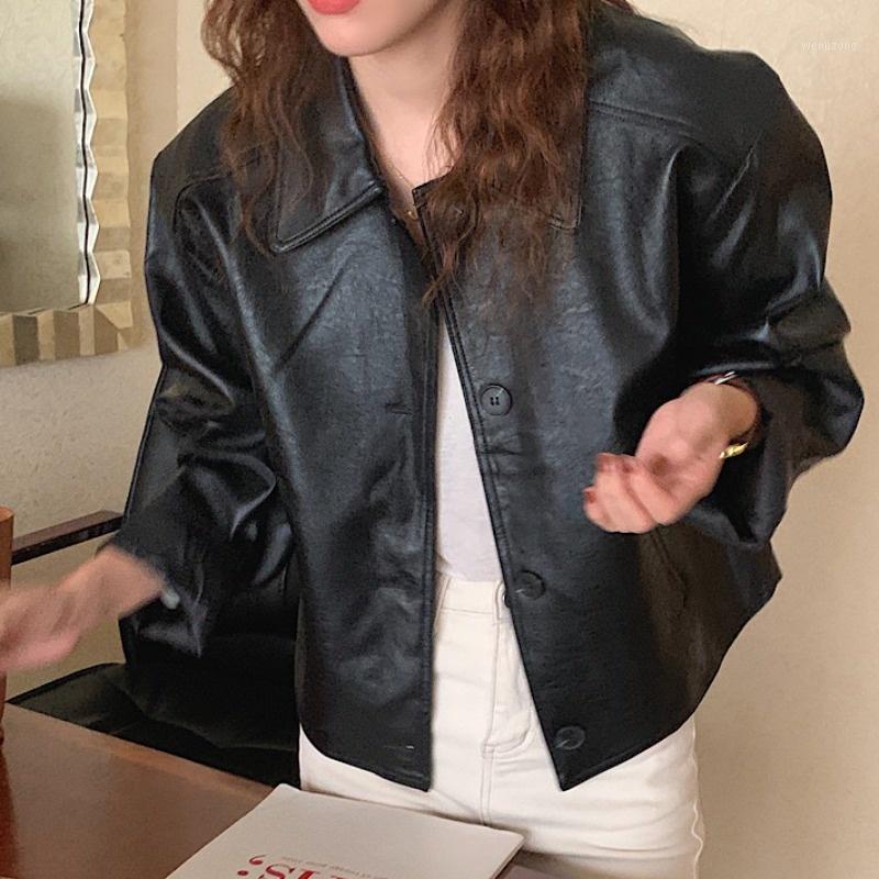 

Women's Jackets Early Autumn Top Leather Jacket Coat 2022 Korean Style Black Short, Brown m