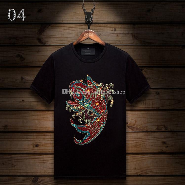 

Summer Casual Men and women Designer T Shirts Short-sleeved Hot Rhinestone Slim Crew Neck Tops Tee Mercerized Cotton shirts, 04