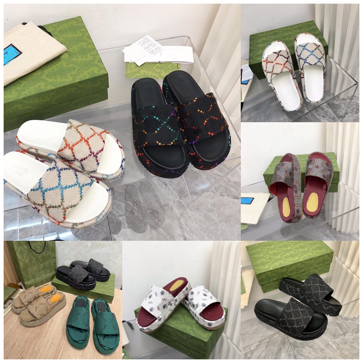 

Womens Sandals Slippers Slide Fashion G Designer Luxury Flat High Heels Flip Flops Shoes Embroidered Platform Rubber Sandal Beach Casual Shoe EU35-42 with box NO298, Sock