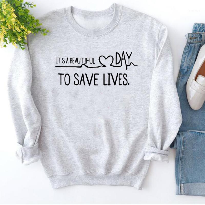 

It Is Beautiful Day To Save Lives Women Sweatshirt Heartbeat Printed Pullovers Grays Anatomy Tv Shows Graphic Jumpers Dropship Women' Hoodi, Black