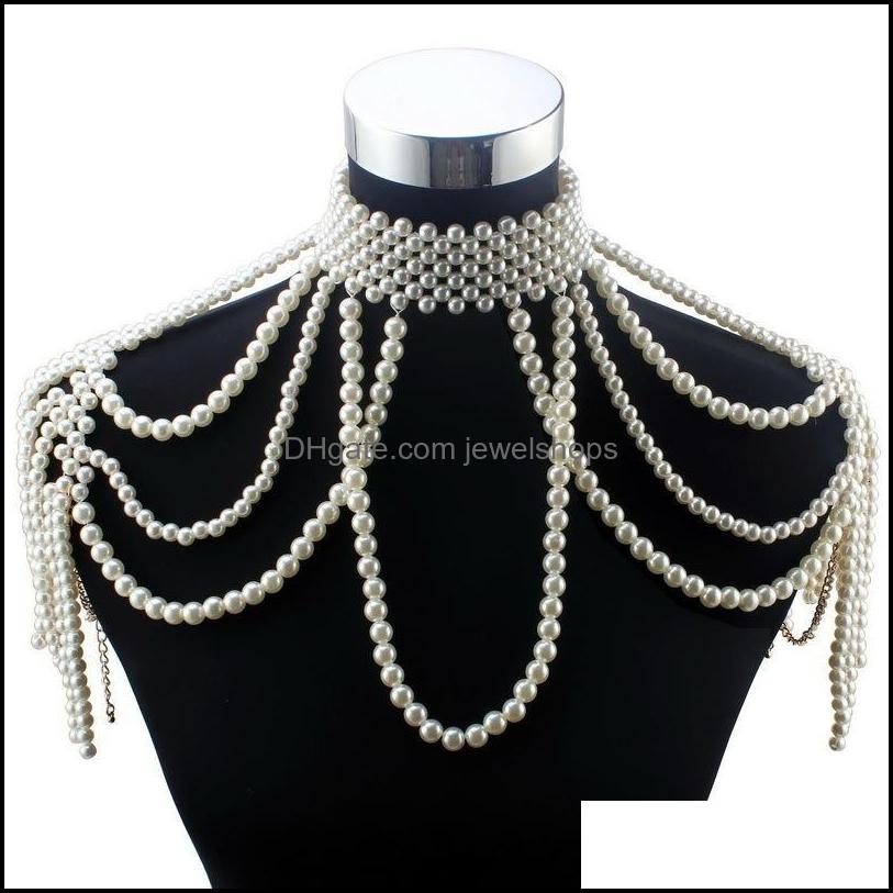 

Florosy Long Bead Chain Chunky Simated Pearl Necklace Body Jewelry For Women Costume Choker Pendant Statement New J190610 Drop Delivery 2021