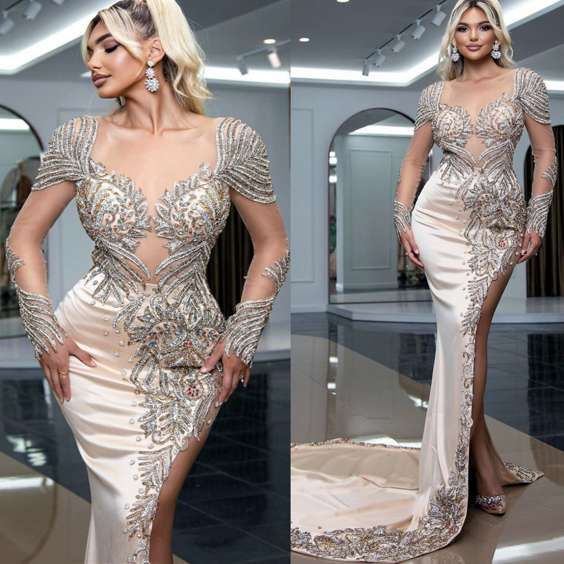

2022 Plus Size Arabic Aso Ebi Champagne Mermaid Luxurious Prom Dresses Beaded Crystals Evening Formal Party Second Reception Birthday Engagement Gowns Dress ZJ8, Pink