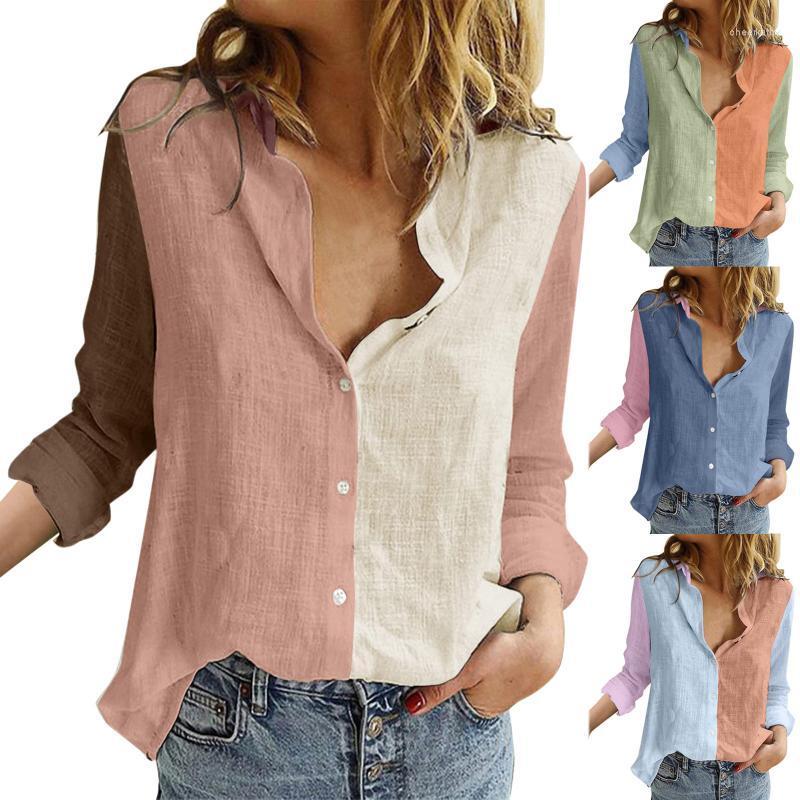 

Women's Blouses & Shirts Shirt Men Womens Button Down V Neck Casual Long Sleeve Roll Up Loose Plain Tops TopsWomen's Chee22, Dark blue