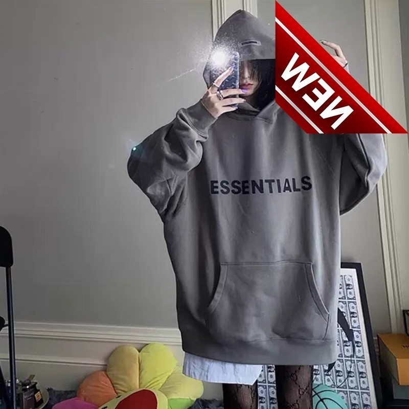 

Autumn and Winter Feel of God Double Line Ess Letter Silica Gel High Street Couple Hooded Plush Sweater, Black