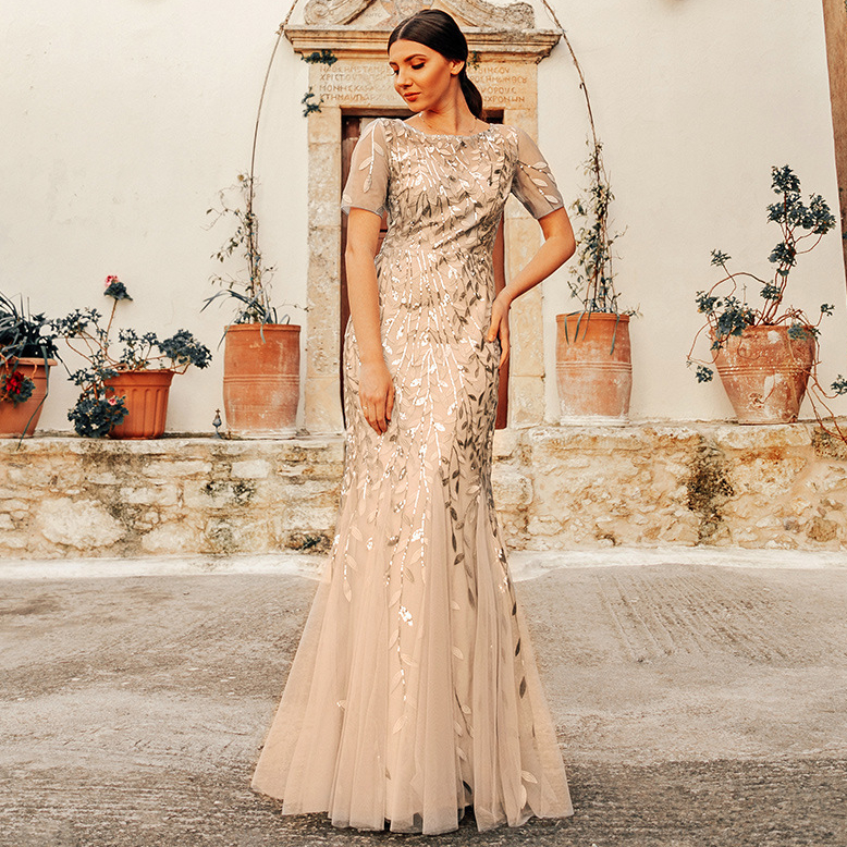 O Neck Luxury Mermaid Evening Dresses Full Lace Pearls Dubai See Through illusion sequined Formal Prom Cutaway Side Celebrity Gowns-image-782579049