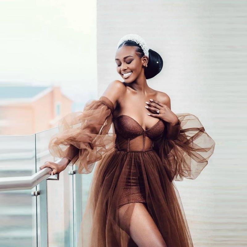 

Skirts African Women Tulle Dress Off The Shoulder Black Girls Side Split Robe Sexy Party Birthday For PoshootSkirts, Green