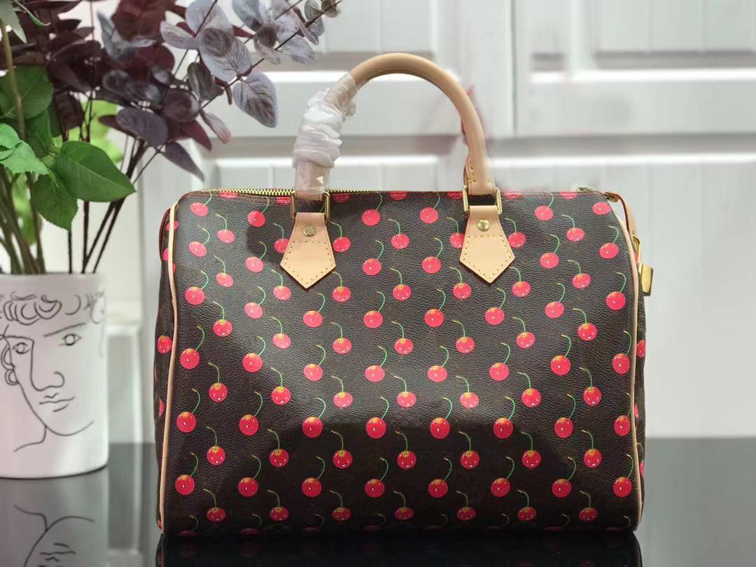 

M41107 classic SPEEDY 30 BAG with cherry stylish handbag Boston Bags Women Genuine Leather bag Fashion Pillow Shoulder Bag Hobo Totes Purse, Brown
