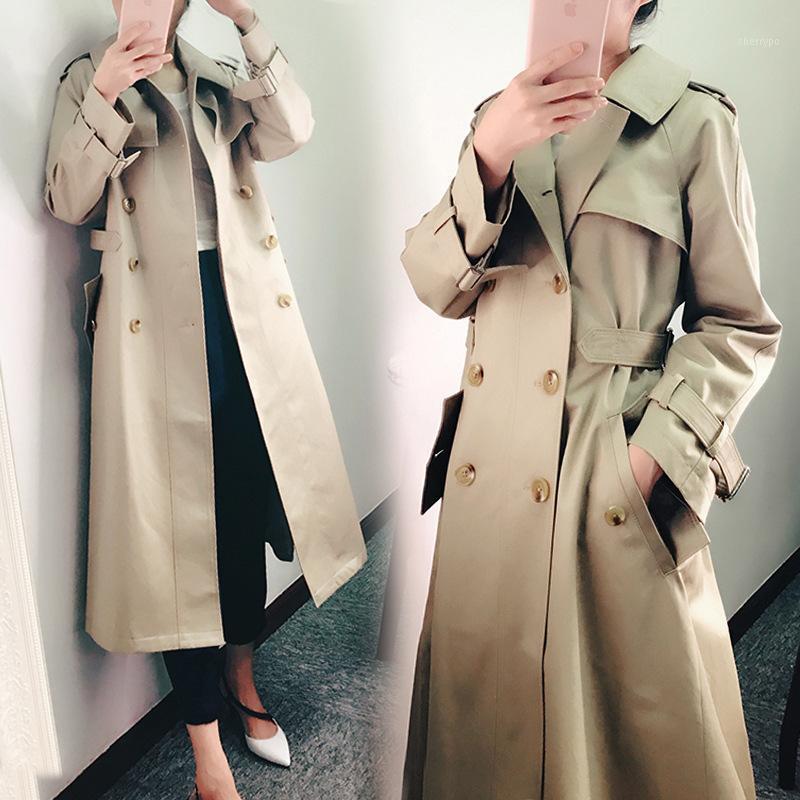 

Women' Trench Coats Autumn Period And The Wind Over-the-knee Windbreaker Long Closed Han Edition Dress Khaki Show Thin Waist Coat