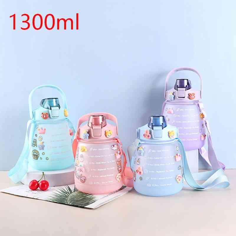 

1300ml Sports Water Bottle Female Summer Portable Large-capacity Straw Cup Cute Pot Belly Student Children Kawaii Cups Drinkware, Green
