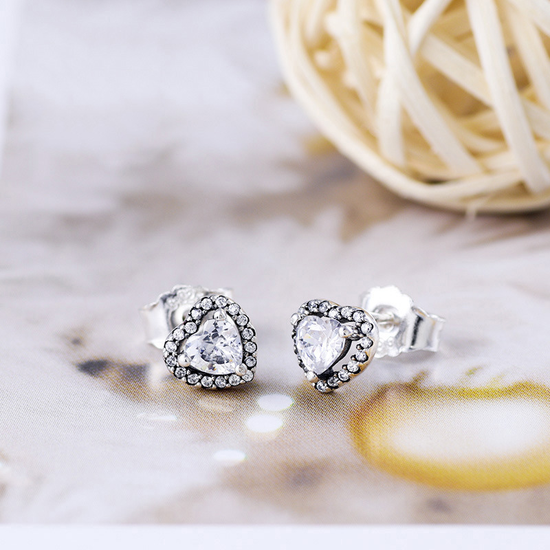 Elevated Heart Stud Authentic 925 Sterling Silver designer Earrings Women Wedding Party Jewelry Diamond Rose Gold earrings with Luxurious Retail Box
