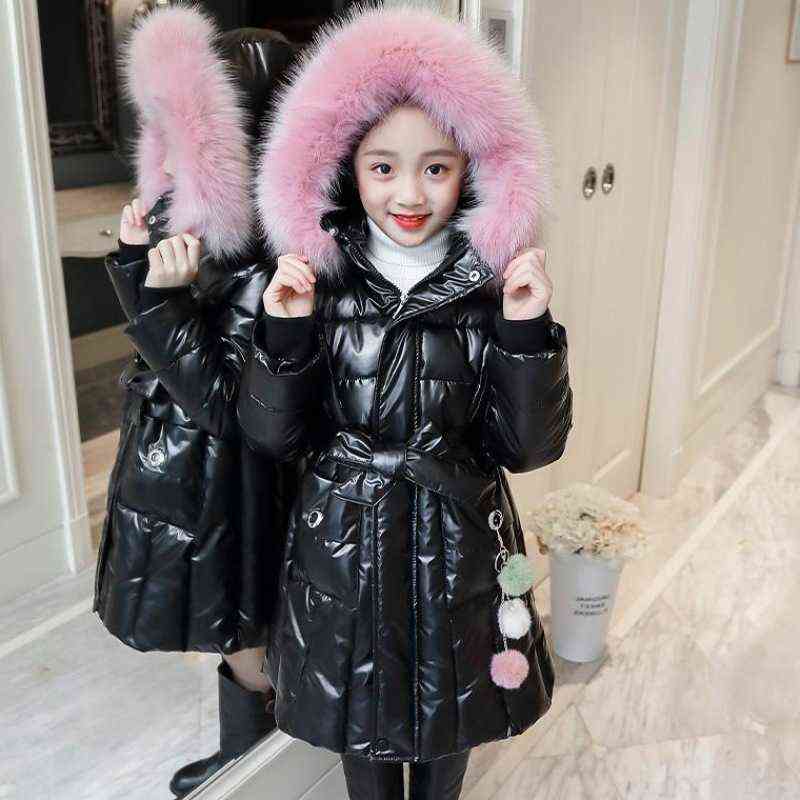 

Girl Jacket Winter Outerwear For Children Fur Collar Coat Mid-Length Thick Cotton Down Padded Jacket Kids Fashion Warm Jacket J220718, Red