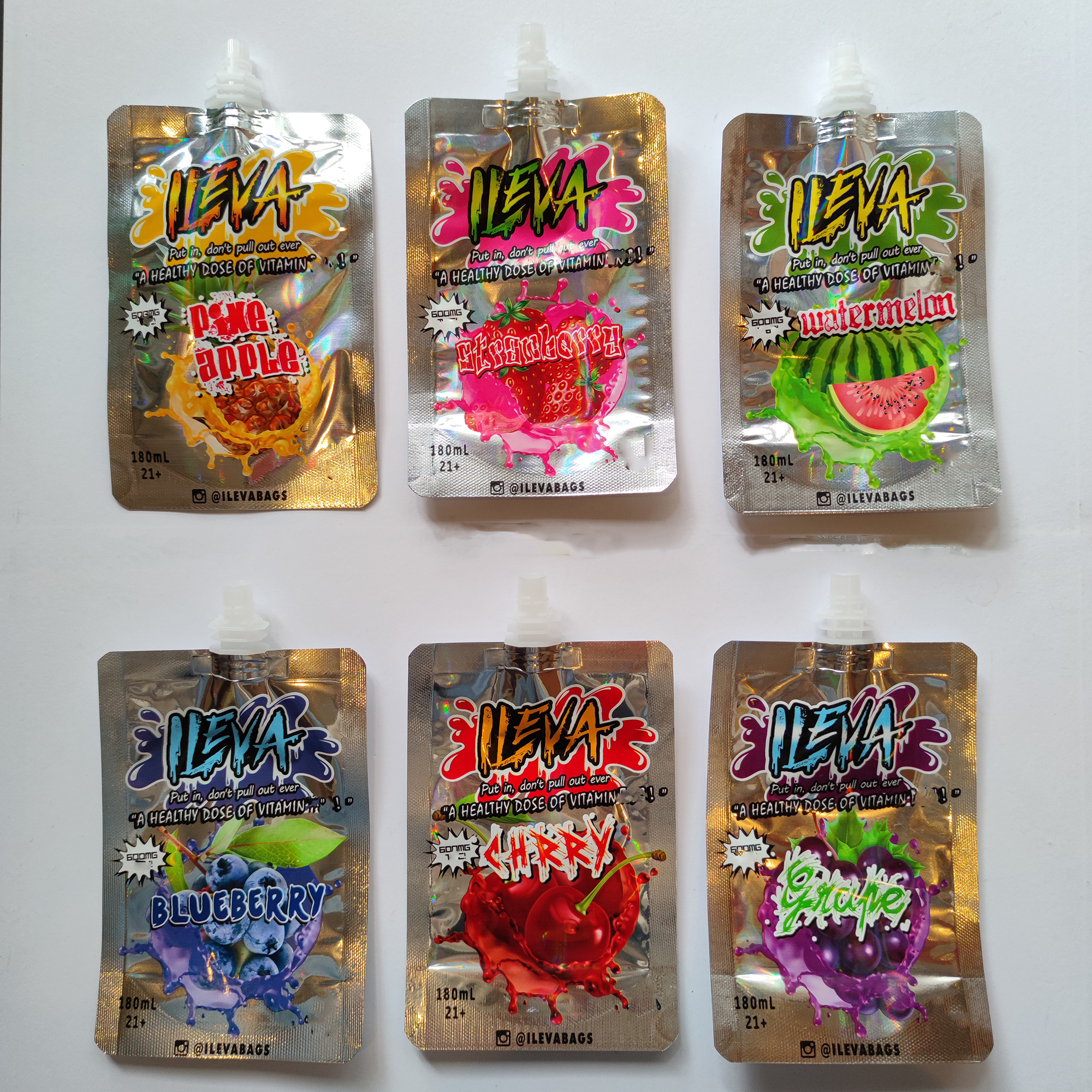

Empty 600mg Nozzle juice bag with bottle cap ILEVA BAG infused Beverage liquid flower cali packs blueberry watermelon cherry smell proof Suction EDIBLE mylar bags