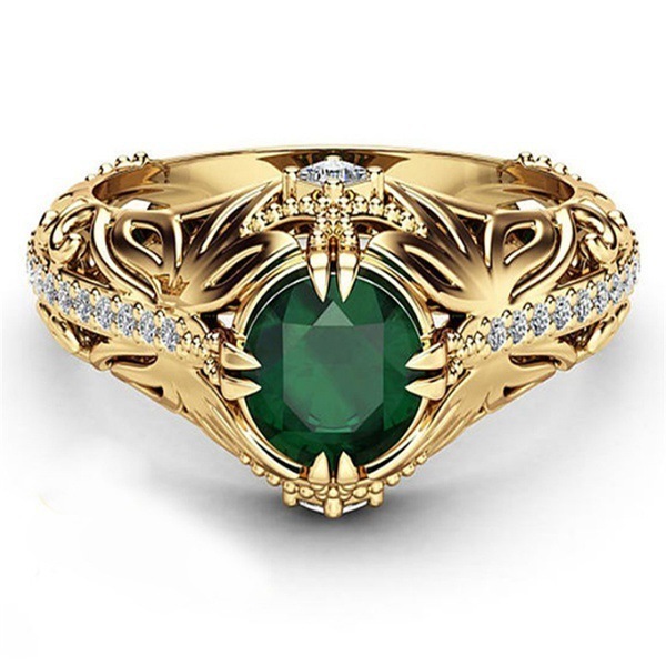

Emerald Color 14k Gold Plated Ring For Woman Men Engagement Wedding Ring