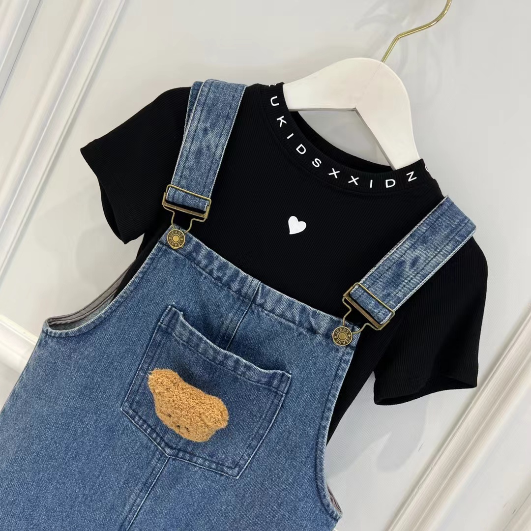 

kid girl casual clothing sets waist +blue suspender skirt set -160cm fashion designer boutique clothes wholesale outfits 2022, Customize