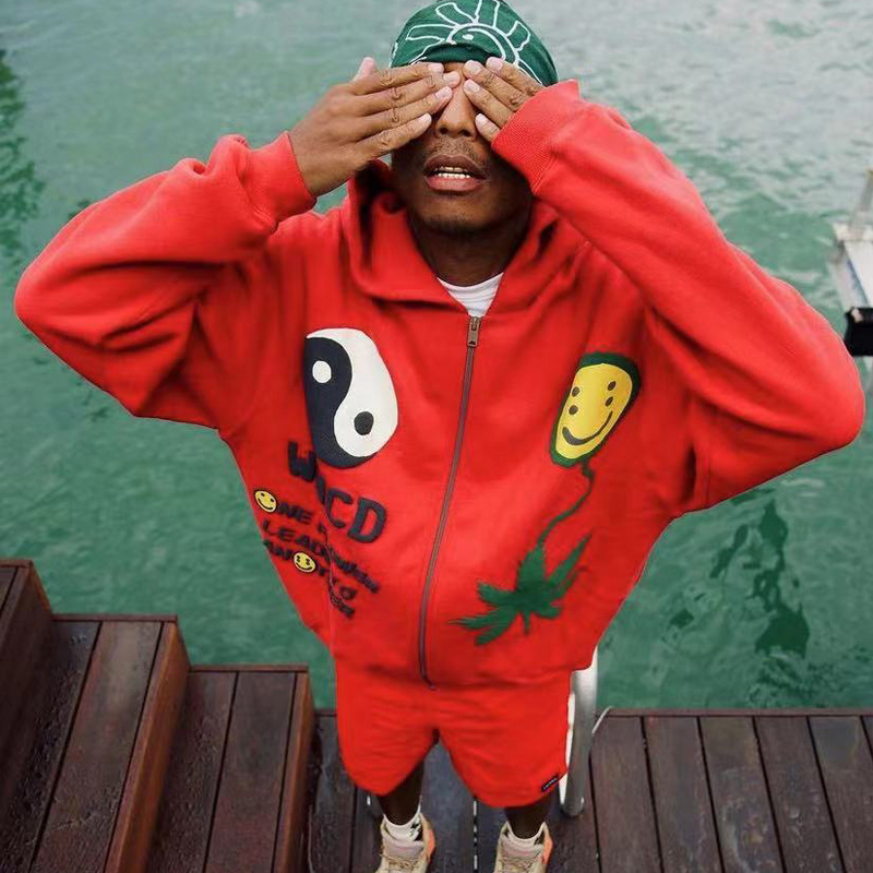 

Letter Foam Cardigan Zip Sweatshirt for Male and Female Retro Oversized High Street Hooded Hoodies
