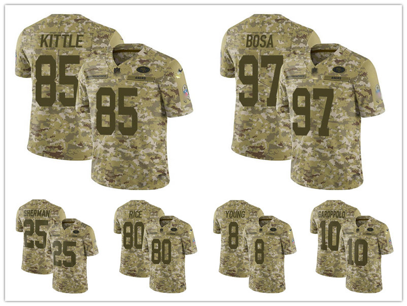 

Jersey San''Francisco''49ers''MEN WOMEN YOUTH George Kittle Steve Young Trey Lance Limited Home Football Camo 2018 Salute to Service