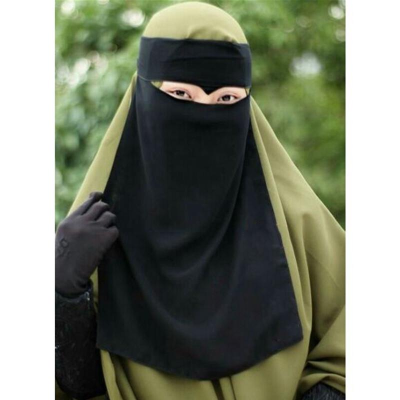 

Ethnic Clothing Muslim Niqab Veil One Layer Fabric Face Cover Mask Ramadan Islamic Women Scarf Dubai Turkish Turban Hijab Black With Tie Ban