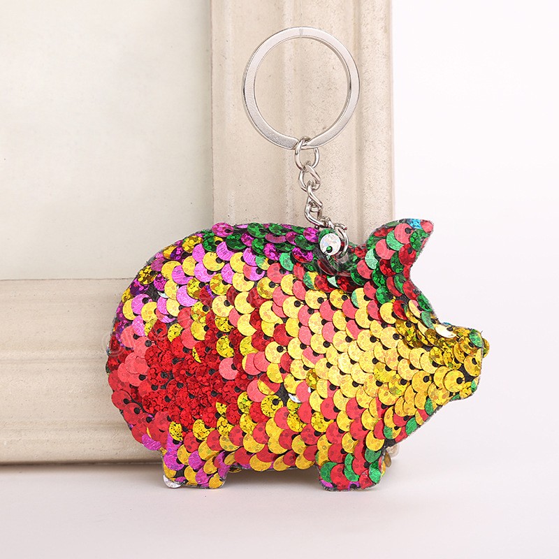 

Cute Pig Keychain Glitter Pompom Sequins Key Chain Wedding Gift for Women Car Bag Pendant Accessories Key Ring