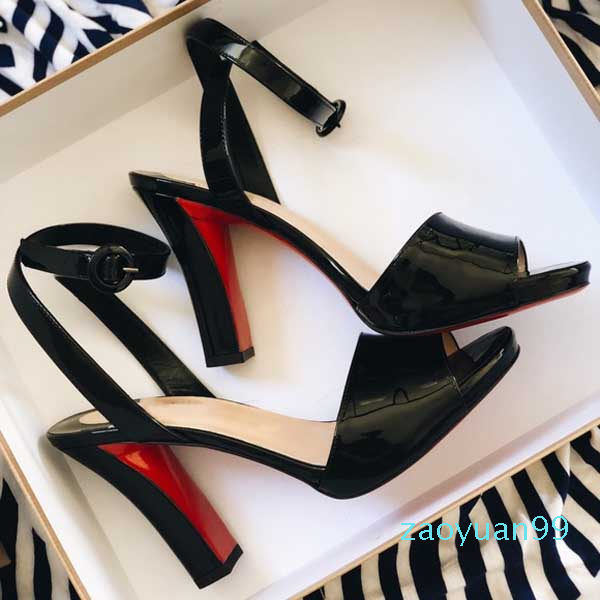 

Women high heels sandal block heeled red soles pumps designers shoes Havana forties ankle strap women sandals black patent leather